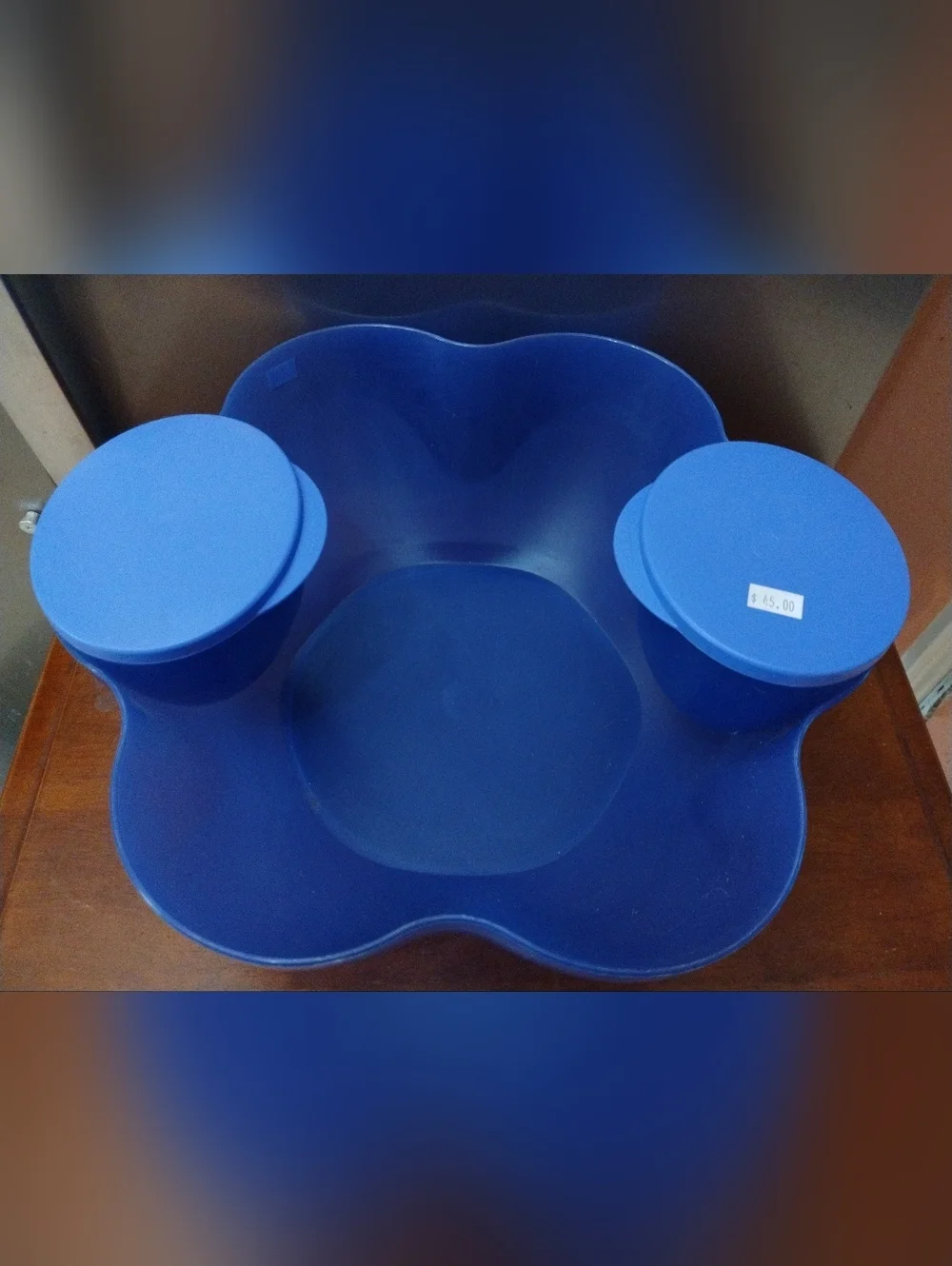 New Tupperware Divided Serving Tray Set w/ Lids Blue Snack Organizer Party Platt